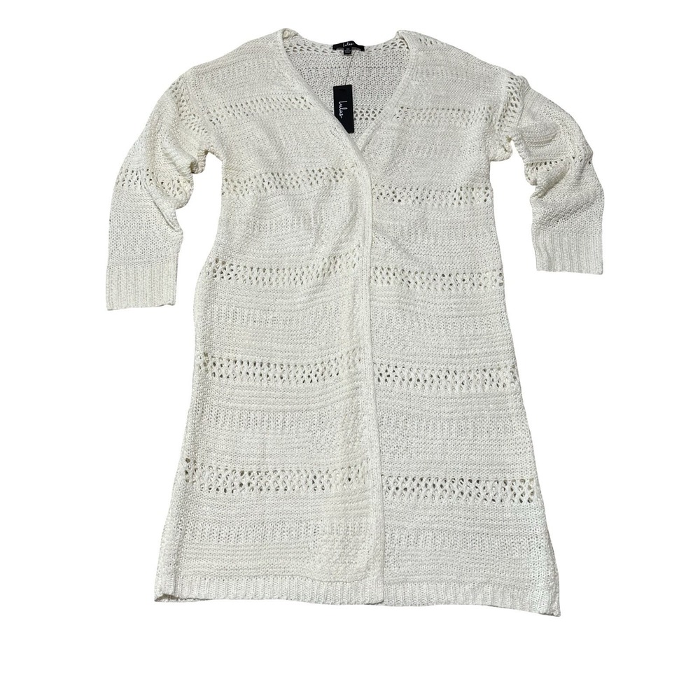 NWT Lulus Women's Boardwalk Sunsets Ivory Loose Crochet Long Cardigan Sweater XS